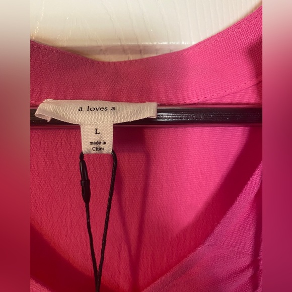 A Loves A Women Pink Tasseled Ruffle Layered Short Sleeve V-Neck Top Blouse L - Picture 2 of 15